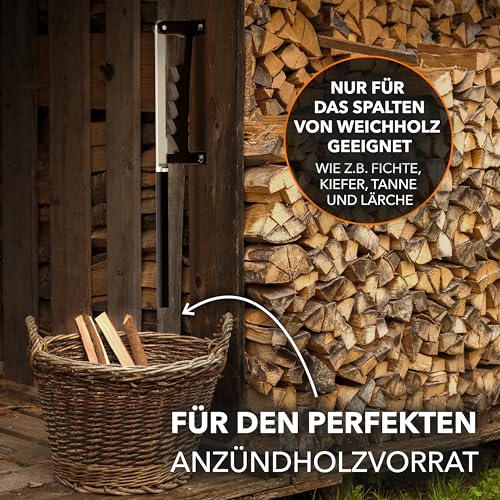 STAHLKÖNIG® Holzspalter Manuell | Rostfrei und langlebig durch galvanisierte Klinge | Anzündholz Spalter mit 40cm Griff für müheloses Spalten