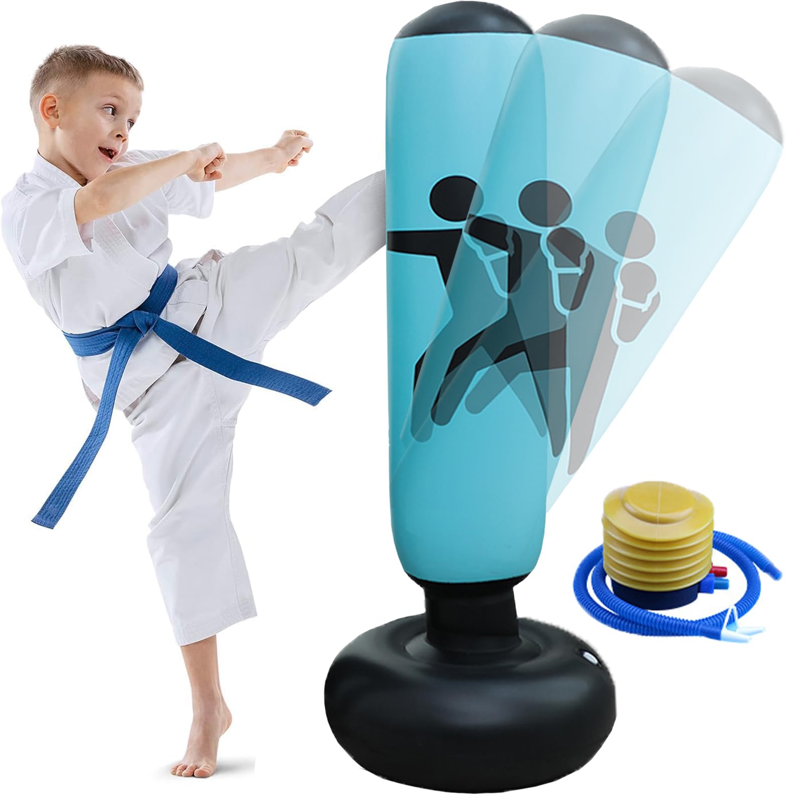 Sacco da Boxe da Terra, Sacco da Boxe Bambini e Ragazzi Alto 1.6M con, Regalo per dai 5 ai 12 Anni per Esercitarsi nel Karate, nel Taekwondo e Nelle