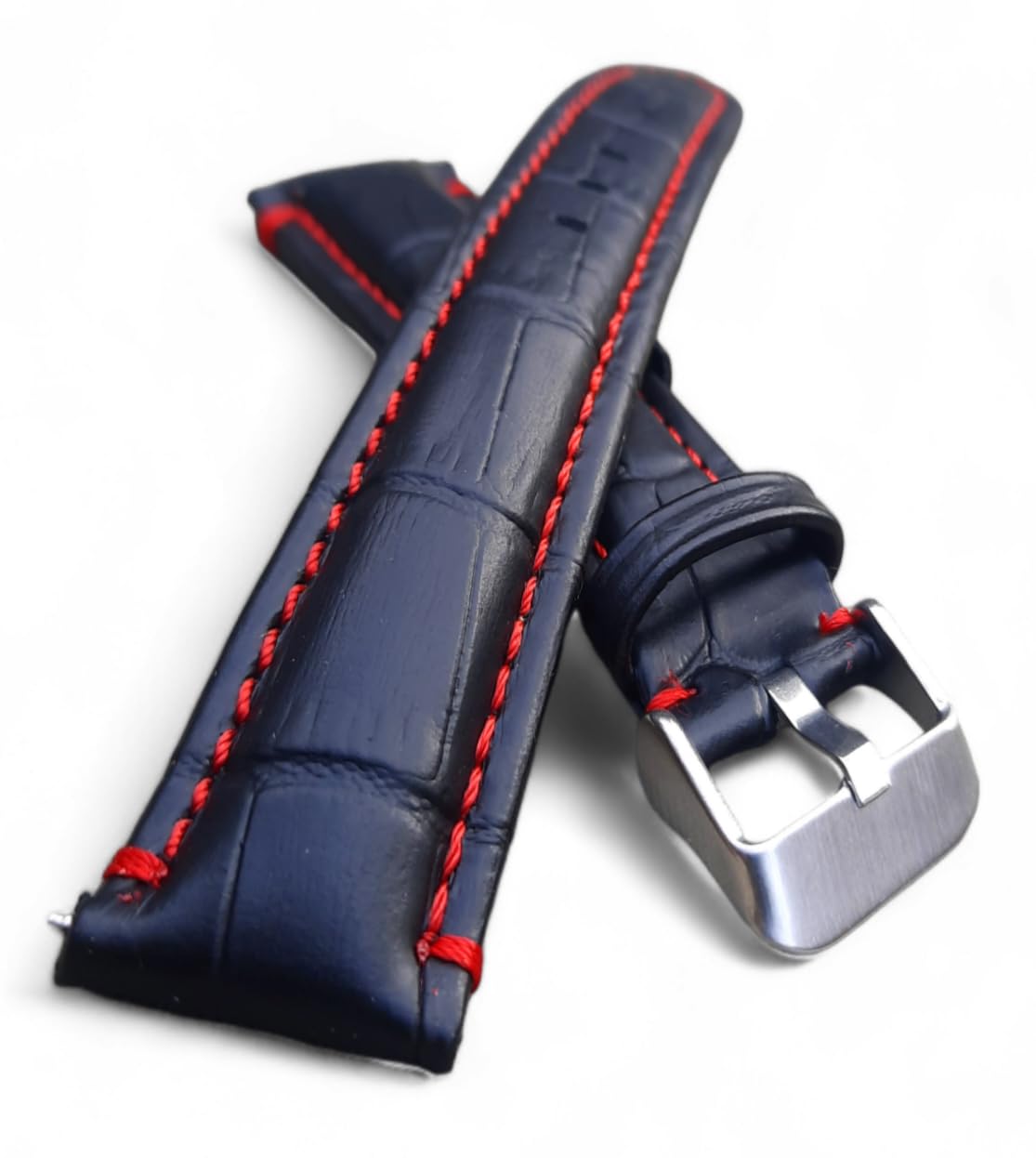 Swift Gift UKBlack Leather Watch Straps for Men, 22mm or 20mm Replacement Band with Red Stitching in Luxury Calf Leather Watch Strap