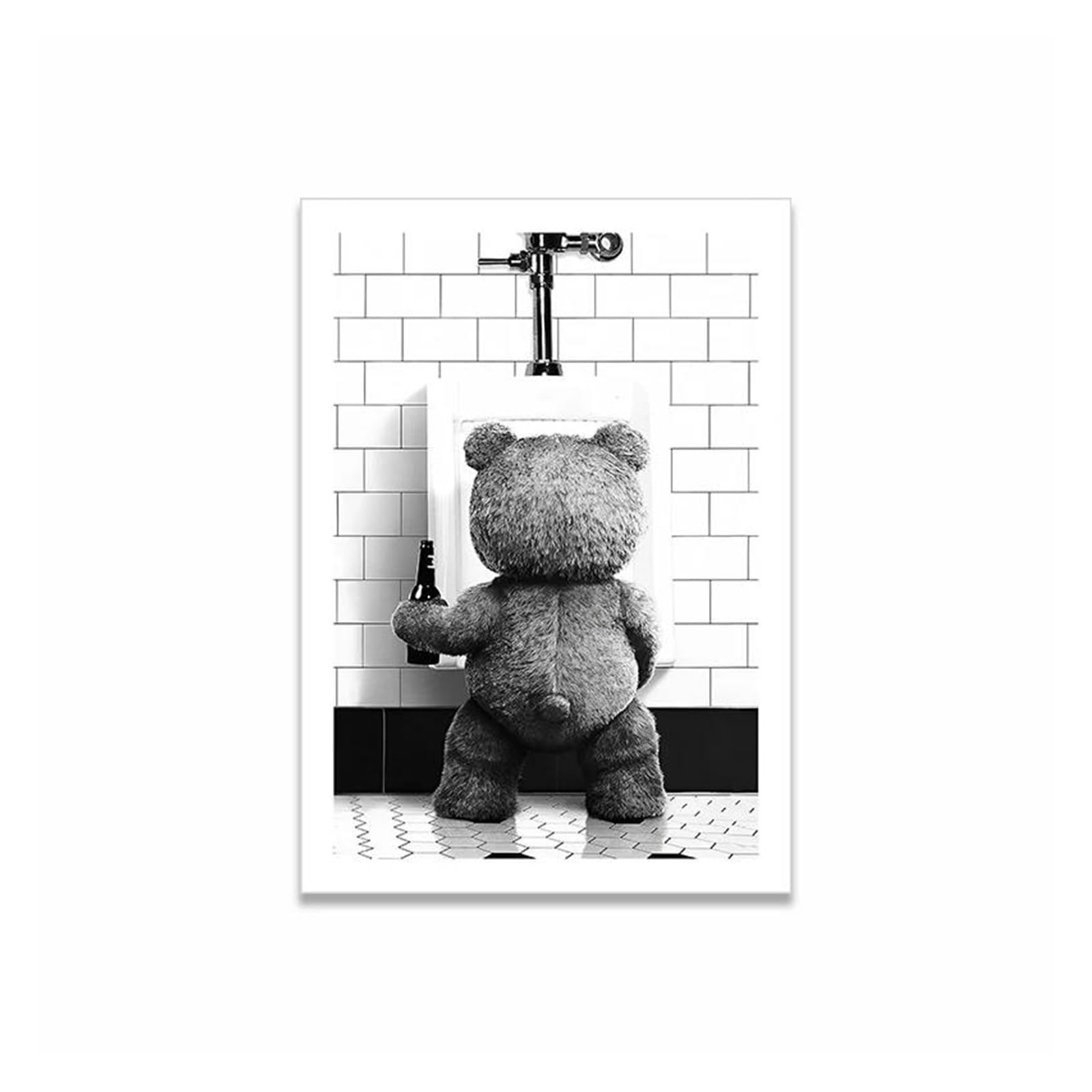 Tableau déco nature ours mignon peinture sur toile noir et blanc pour salle de bain 50x70cm