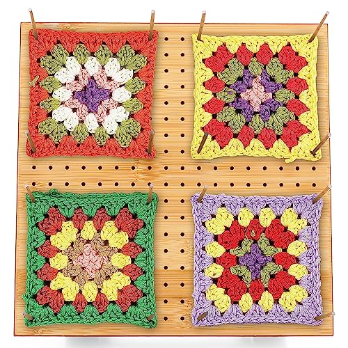 Opiniones de Alfombrillas de tejer los mejores 10. 40 Tabla de bloqueo de ganchillo de 9.8 pulgadas, alfombrillas de bloqueo de tejido hechas a mano con 20 pines de acero, accesorios de ganchillo de bambú para proyectos de granny...