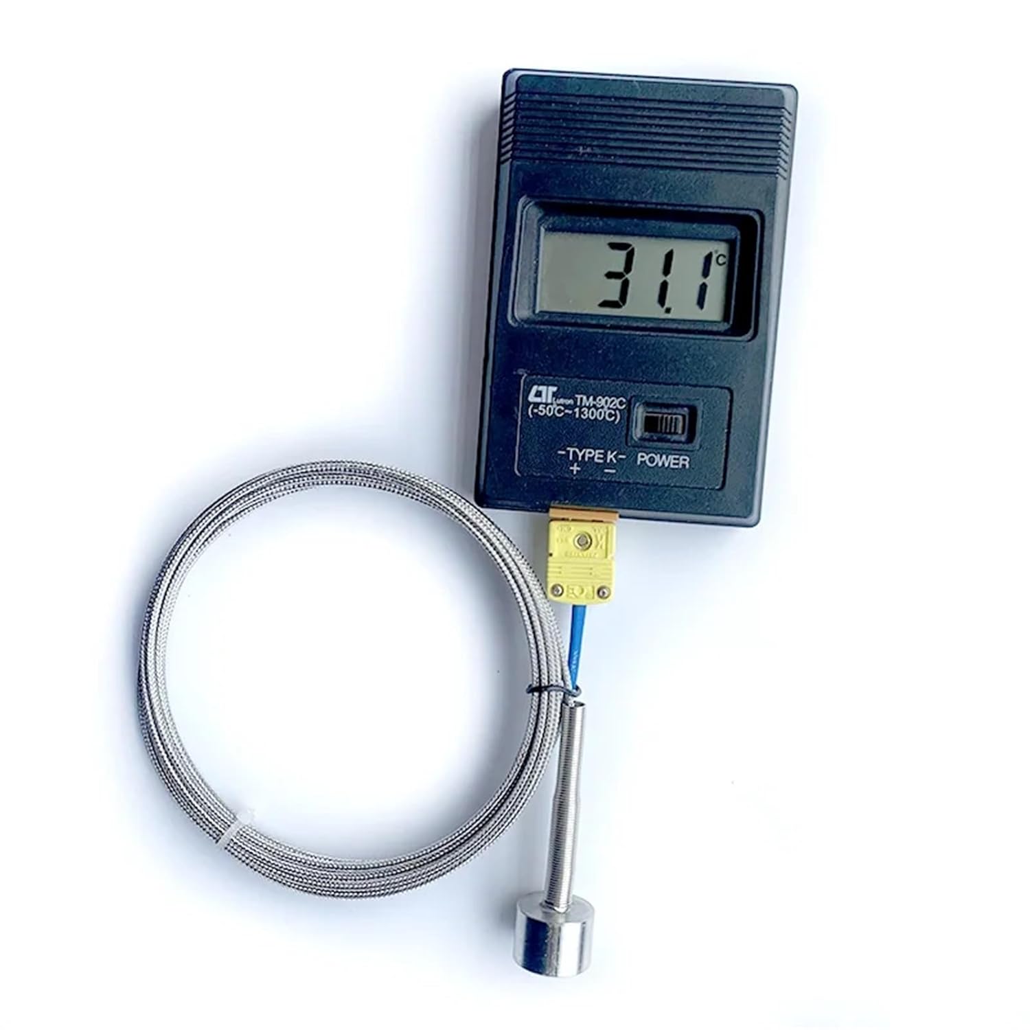 Magnetic Thermocouple Type K 0~450 °C Handheld Surface Temperature Sensor Dia 20mm Shielded Cable 1-6m with Miniature Connector(8m)