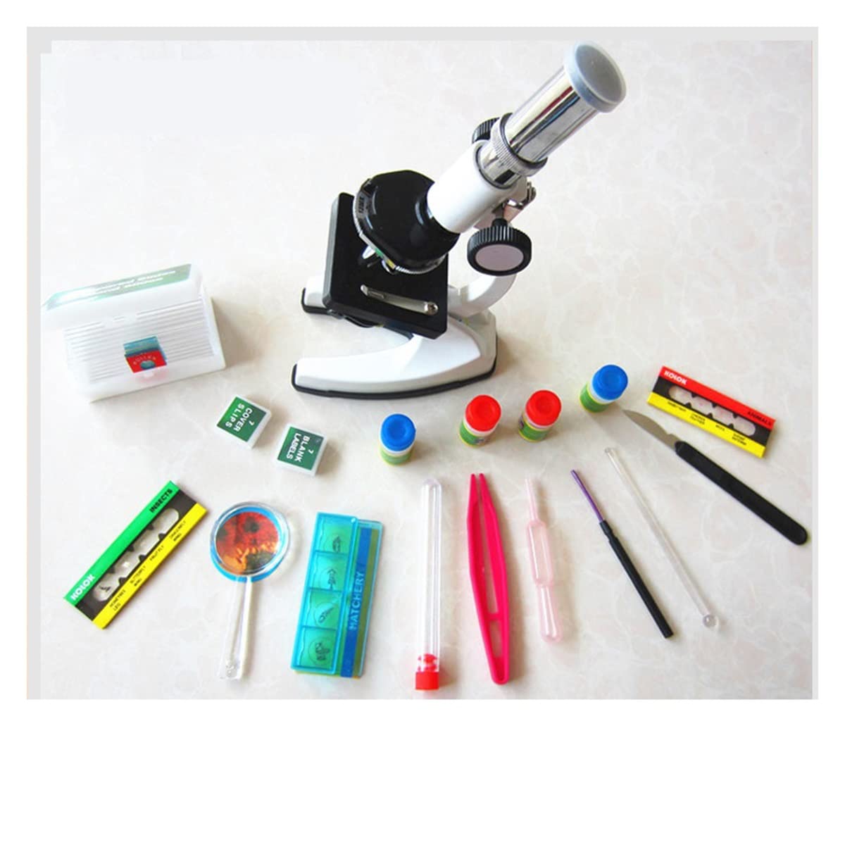 Microscope 1200X Metal Birthday Metal Student Toy Microscope with Lamp