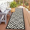 GENIMO Outdoor Rug 2.5'x8' Waterproof, Reversible Camping Mat, Plastic Straw Rugs for Patio, RV, Camper, Balcony, Backyard, Picnic, Deck (Black & Beige)