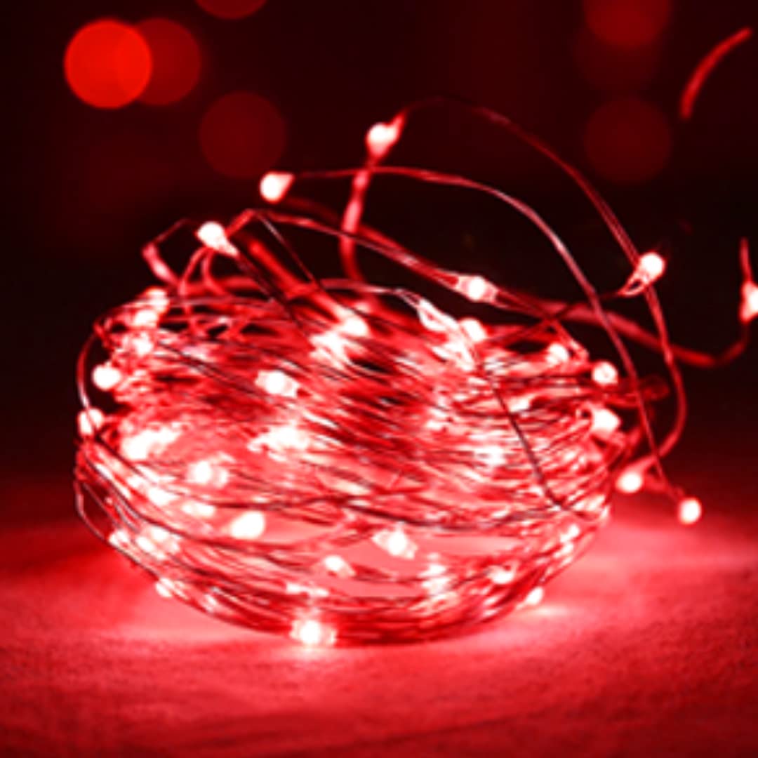 USB Operated LED Fairy Lights for Room & Home Decoration - 10M, 100 LEDs, Red String Lights with 12-Month Warranty, for Parties, Weddings, Holiday Decor and Other Festivals Decor (1 Pack)