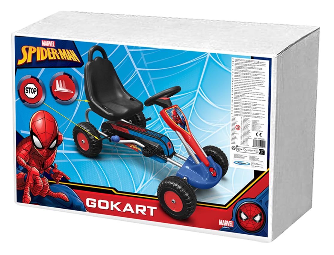 Go Kart à pédales Spiderman 89cm x 52cm SM250001, Bleu-Vert-Gris-Noir