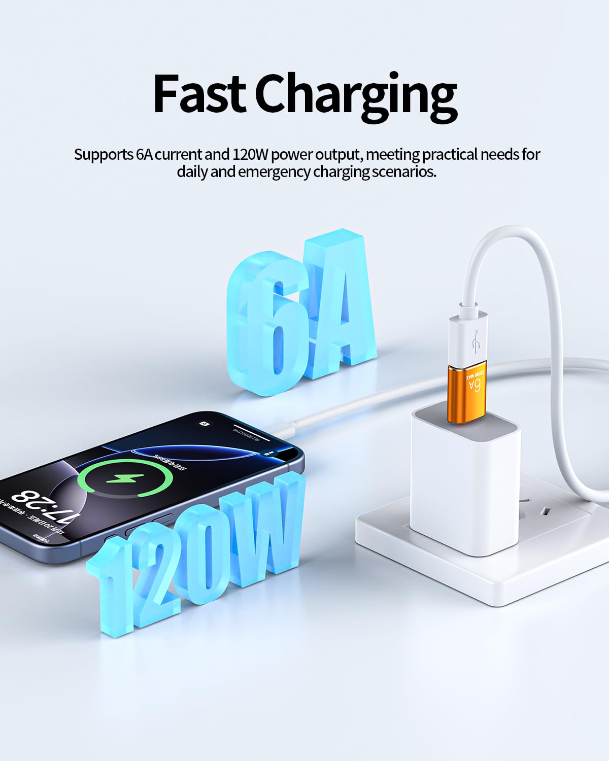 BOMIE Paquete de 2 adaptadores USB C a USB, 6 A, 120 W, carga rápida, transferencia de datos de 10 Gbps, USB C macho a USB 3.2 hembra, adaptador OTG para teléfono 15/16/17, almohadilla, M-acBook Pro