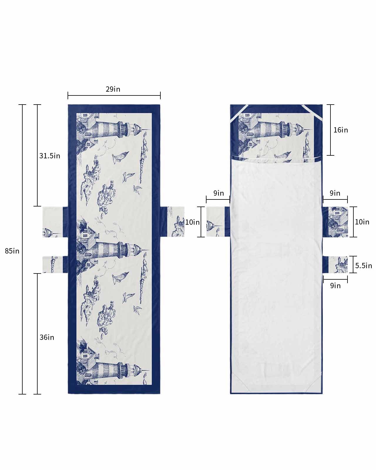 Navy Blue Nautical Beach Lounge Chair Towel Cover, Soft Chaise Lounge Towel with Side Pockets Patio Pool Chairs Cover for Beach/Pool Sunbathing 29x85 Beach Ocean Coastal Lighthouse