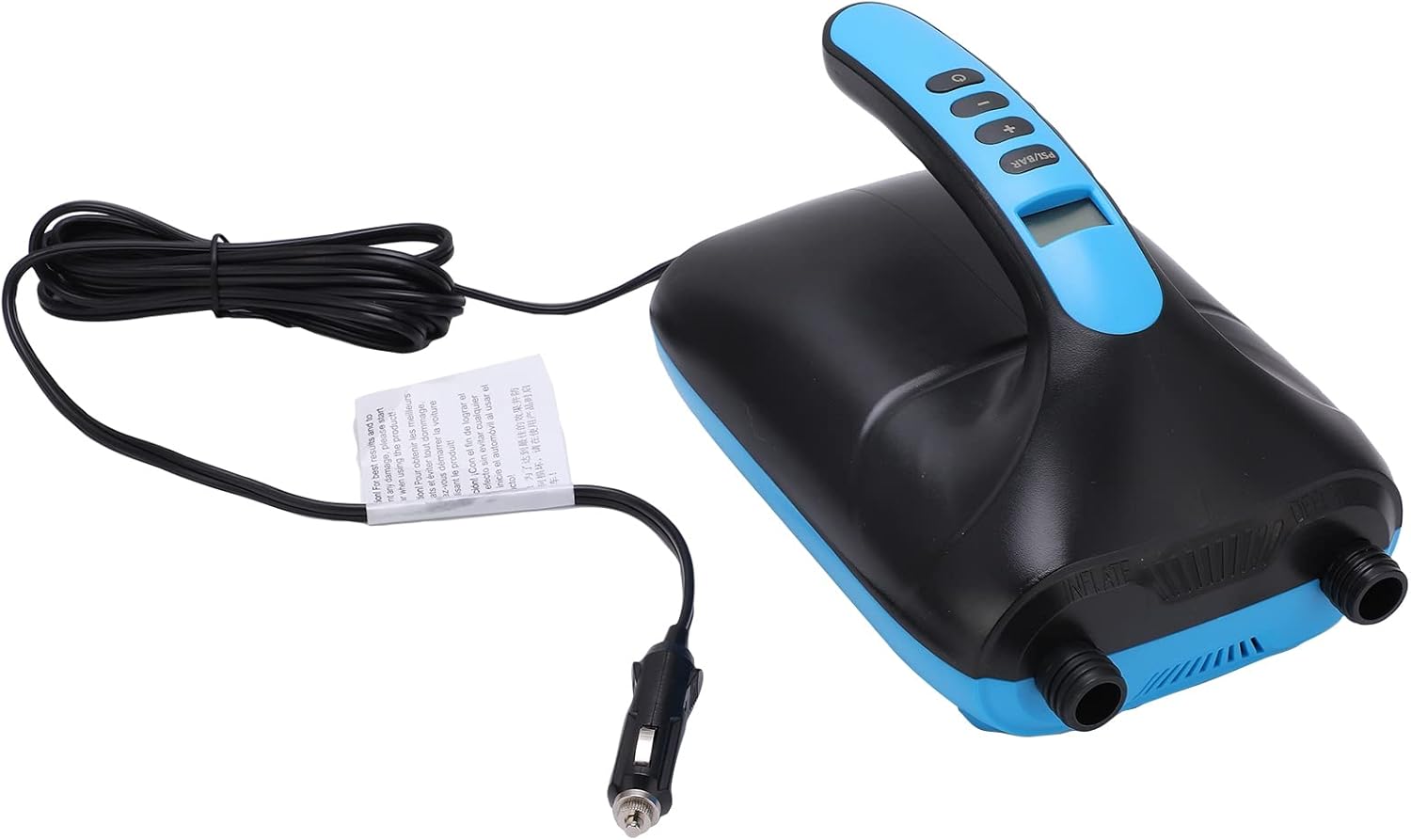 Electric Air Pump for Inflatables, 20PSI High Pressure Digital LCD Display Air Mattress Pump, Portable 12V DC Inflator with 5 Nozzles for Paddle Boards Boats Rafts