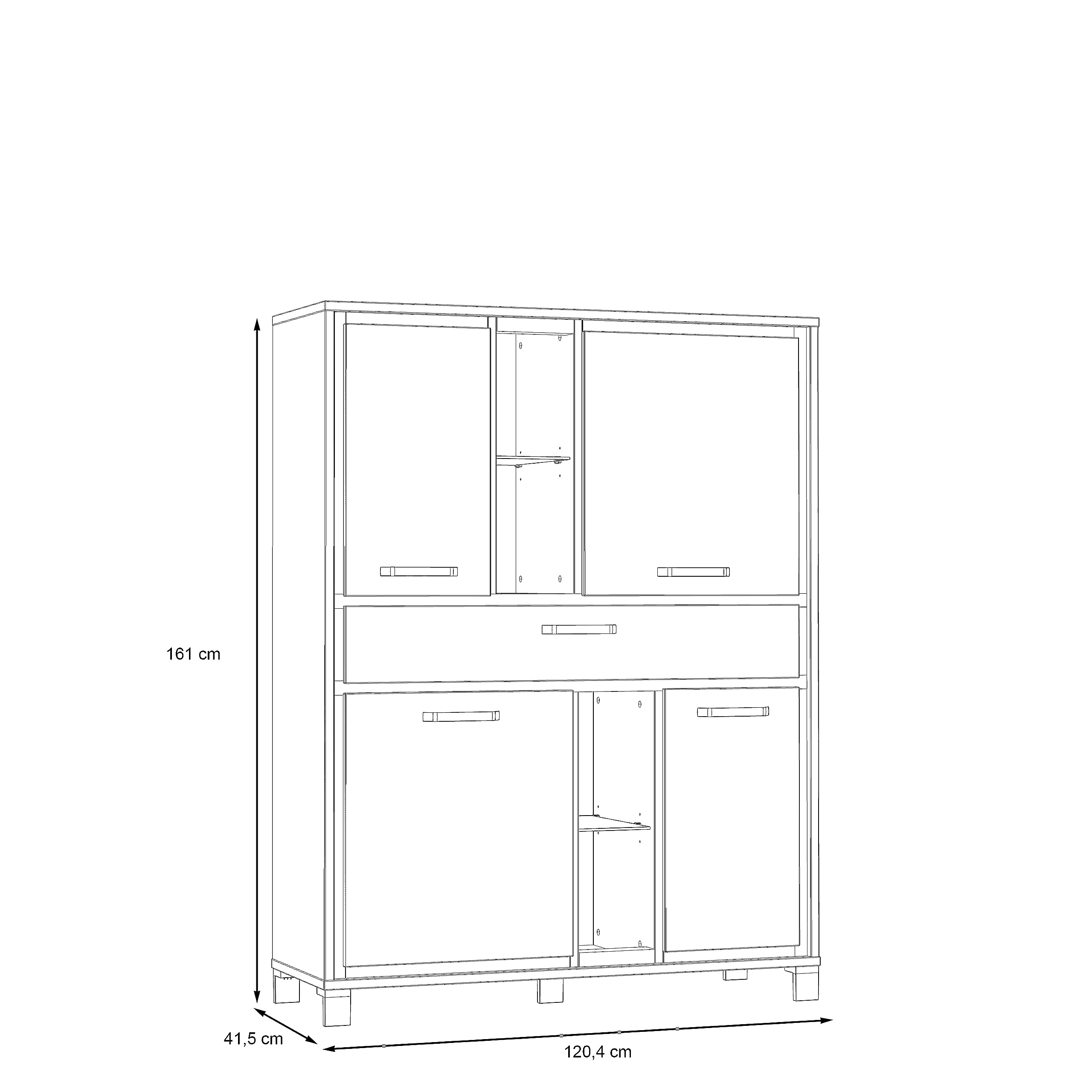 FORTE Trondheim Highboard, Holzwerkstoff, Artisan Eiche kombiniert mit Schwarz Eiche, 101,1 x 161 x 120,4 cm