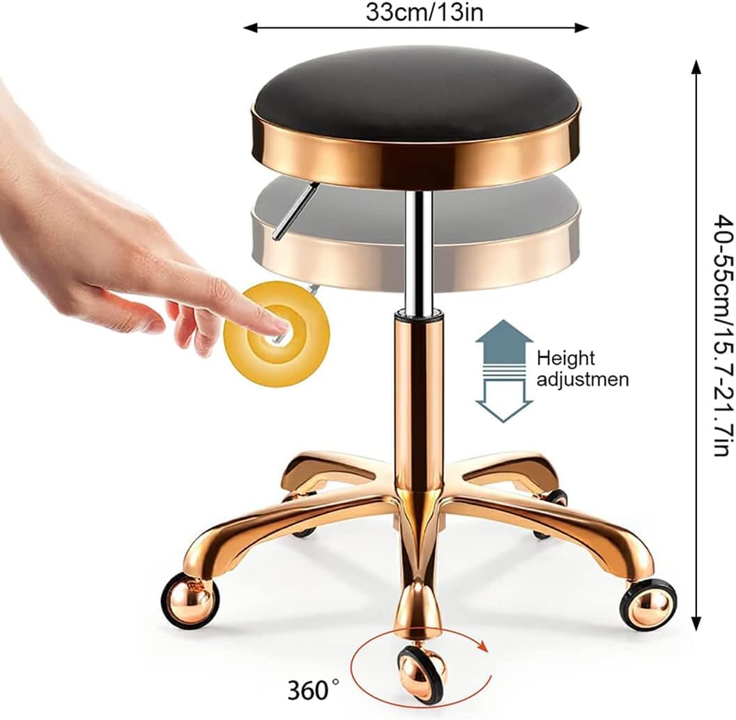 Taburete ajustable de cuero con ruedas, silla giratoria resistente con ruedas de acero inoxidable para cocina, oficina, dibujo y uso en laboratorio, taburete perfecto para salón de belleza