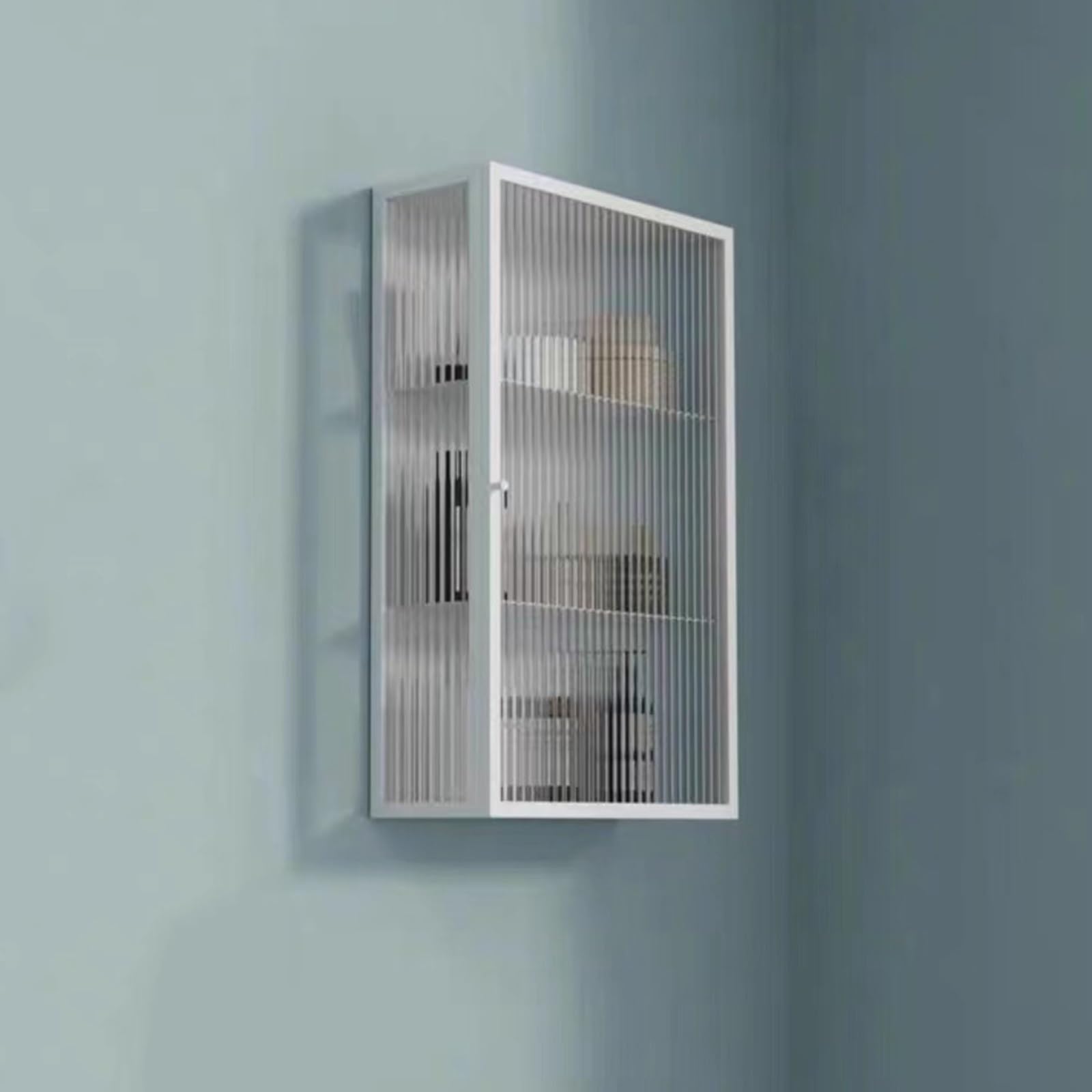 Armadietto per medicinali da bagno, scatola portaoggetti da parete in ferro con anta singola, con vetro temperato, organizer per profumi ed oggetti essenziali