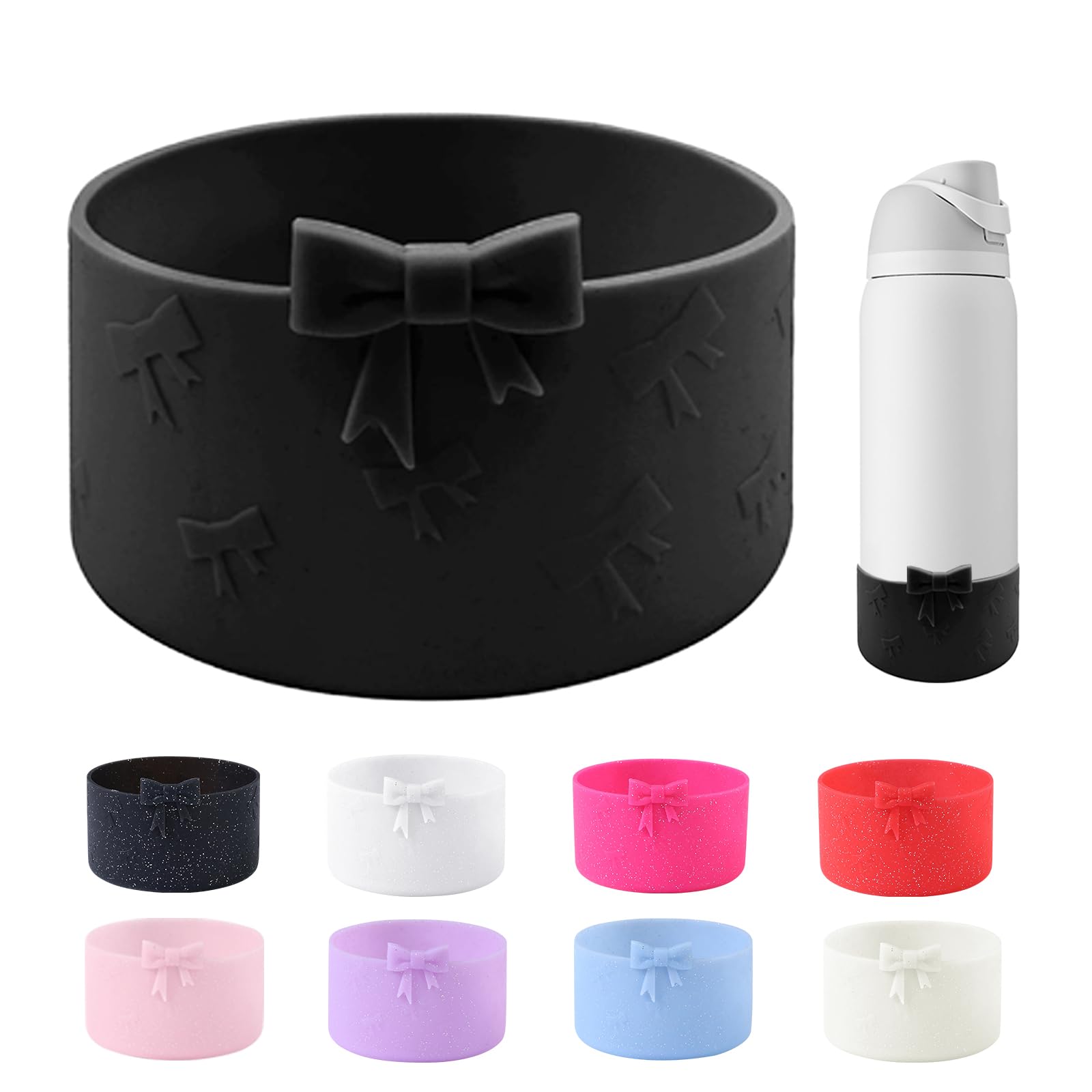 YAYAYOUNG Bow Silicone Boot for Owala 32oz Water Bottle,Anti-Slip Protective Sleeve Bottom Bumper Protector for FreeSip, Twist, and Flip Stainless Steel Water Bottles Accessories-Black