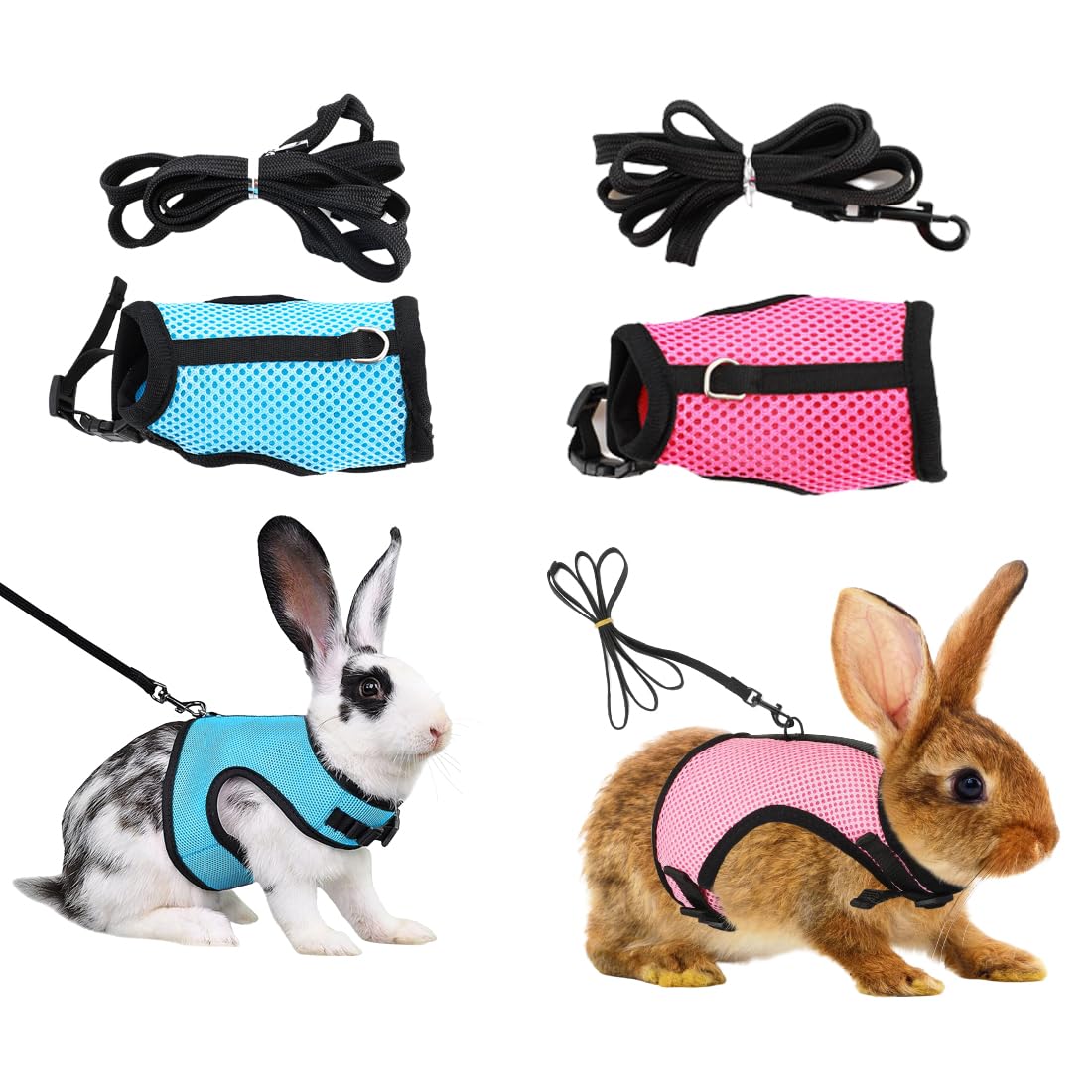 ZKSXOA 2 Piezas Conejos Ajustable Arnés, Arnés Conejo Malla, Transpirable Arnés Cómodo Conejos, para Pequeño Animal Conejo Hámster Gato Caminar al Aire Libre
