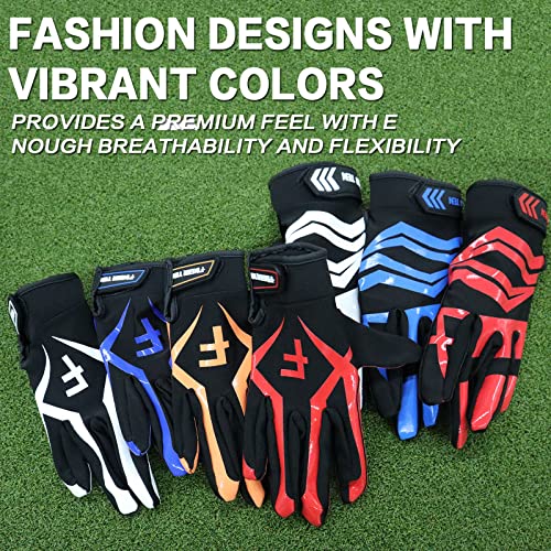 Finger Ten Football Receiver Gloves Youth Receiving Gloves Pro 3.0 Durable Breathable Flexible In White Red Black Blue Small Large Medium X-Large (A-Orange, Large) #TOP5