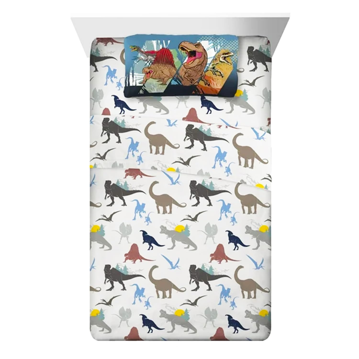 Jurassic World Set Biancheria Da Letto Matrimoniale – Lenzuolo Piano, Lenzuolo Con Angoli E Federa – Con Adesivi E Gancio Rex-Man