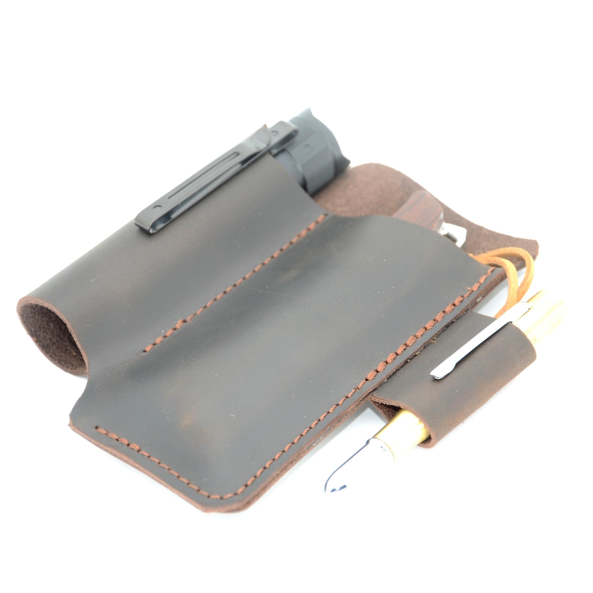 YIYUS Genuine Leather Multitool Sheath Organizer, Leather EDC Pouch for Men, Belt Holder Mini Leather Pocket, Flashlight Holder, Pen Holder, Sheath
