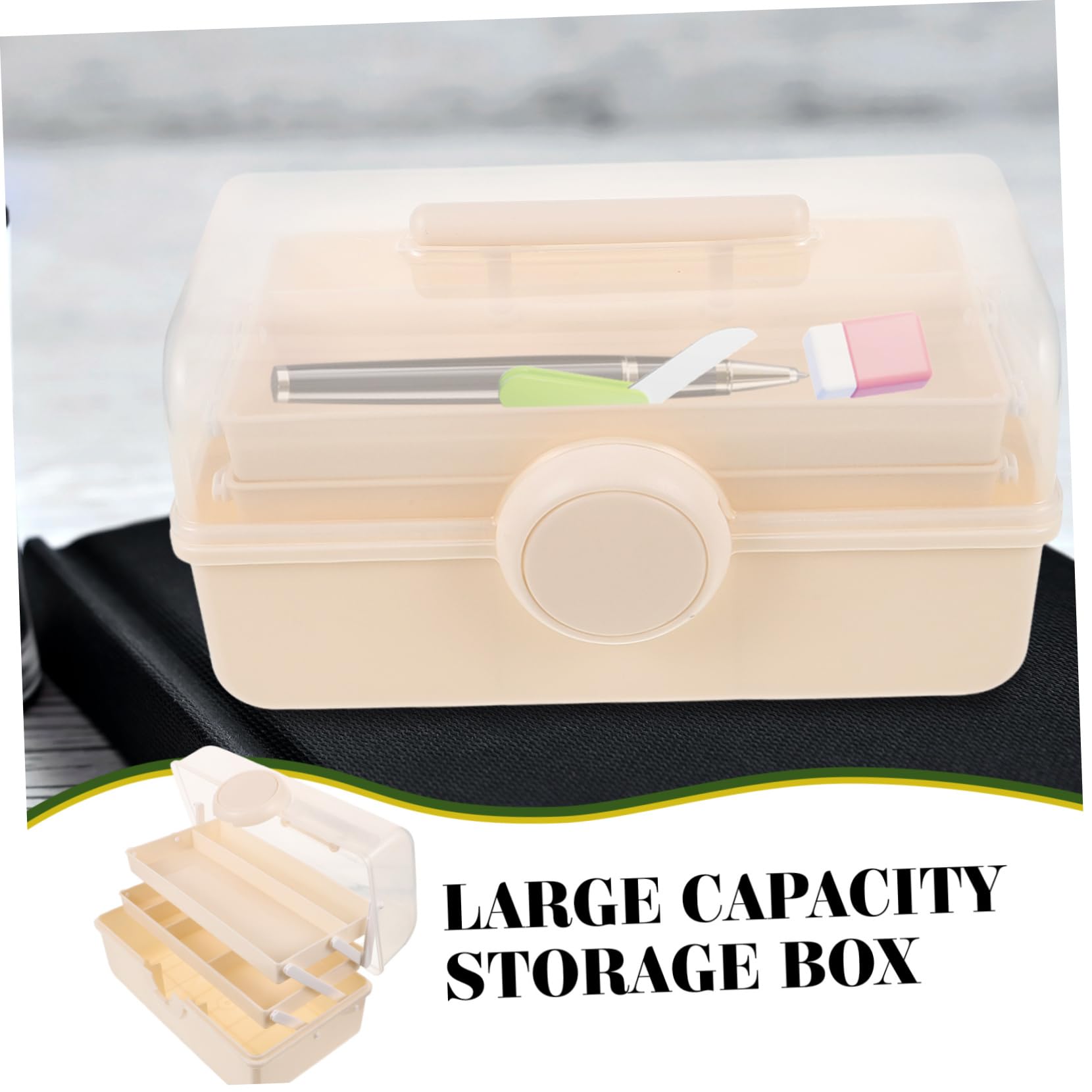 Scatola Porta Oggetti Multiuso in Plastica Coperchio Trasparente, Design Portatile, Grande Capacità per Cosmetici e Gioielli, per Campeggio e Traslochi