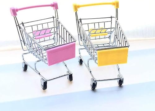 Miniatura 4 de 2 piezas Mini carrito de compras carrito de supermercado carrito de compras utilitario modo almacenamiento juguete, amarillo y rosa