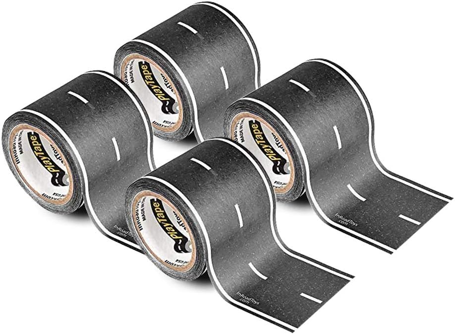 PlayTape Road Tape for Toy Cars - Sticks to Flat Surfaces; No Residue; 4-Pack of 30 ft. x 2 in. Black Road