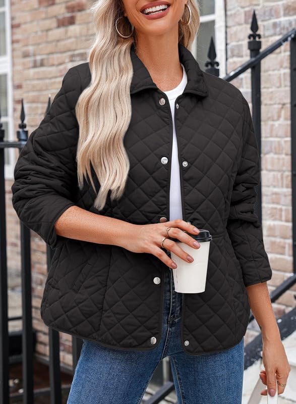 Dokotoo Women's Winter Quilted Jackets Long Sleeve Button Down Diamond Puffer Jacket Outerwear Coats with Pockets4