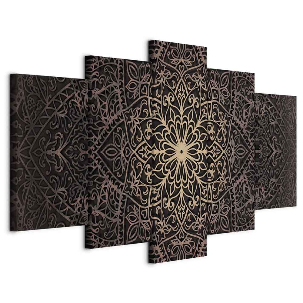 Cuadros B&D XXL - Cuadro en Lienzo 200x100 cm Mandala 5 piezas - Impresión en material tejido no tejido cuadros decoracion salon modernos lienzos decorativos dormitorios - Ornamento Zen f-C-0132-b-n
