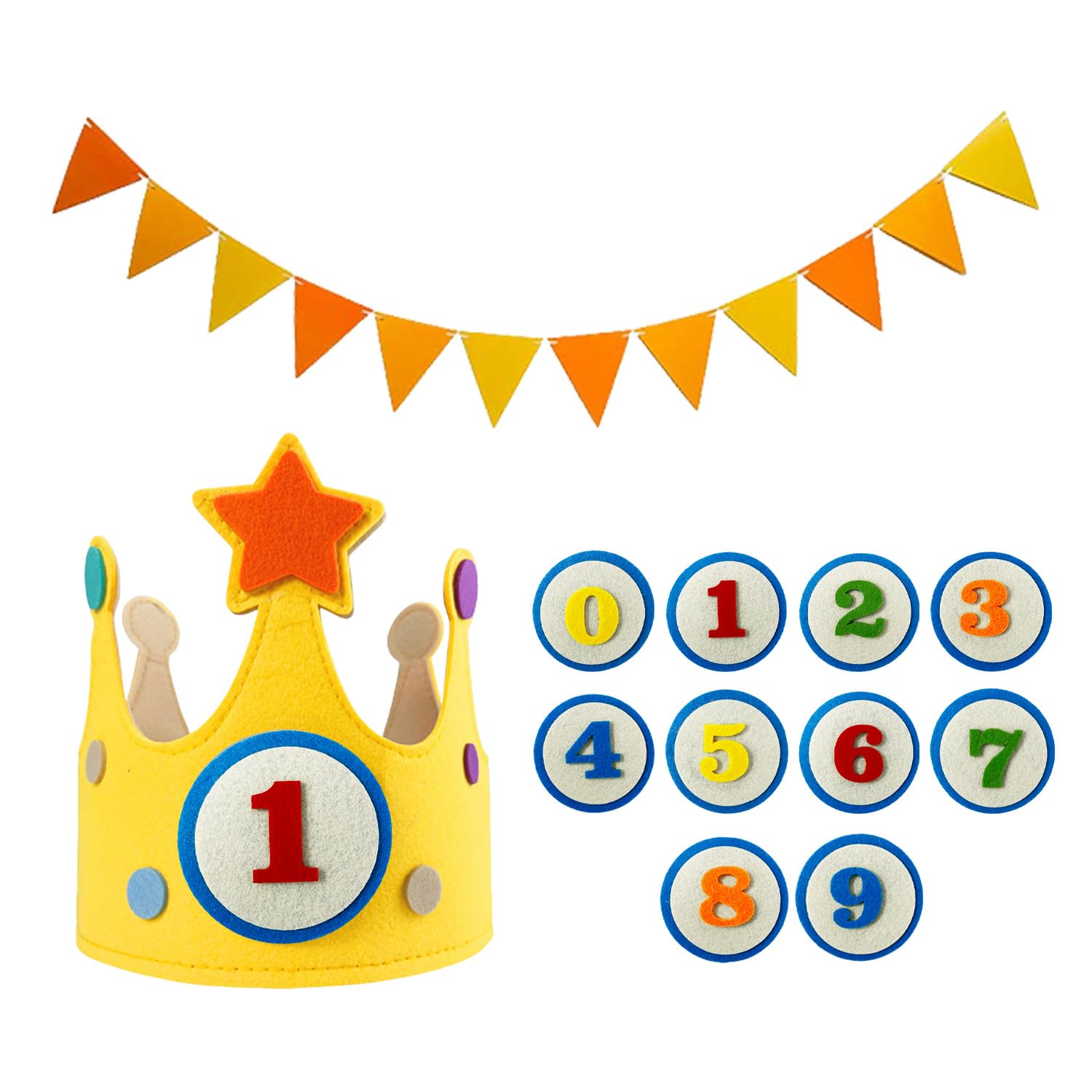 Corona Di Compleanno In Feltro Per Bambini Con Numeri 0-9 Intercambiabili | Blu E Rosa | Regolabile 47-55 Cm | Fornitura Festa