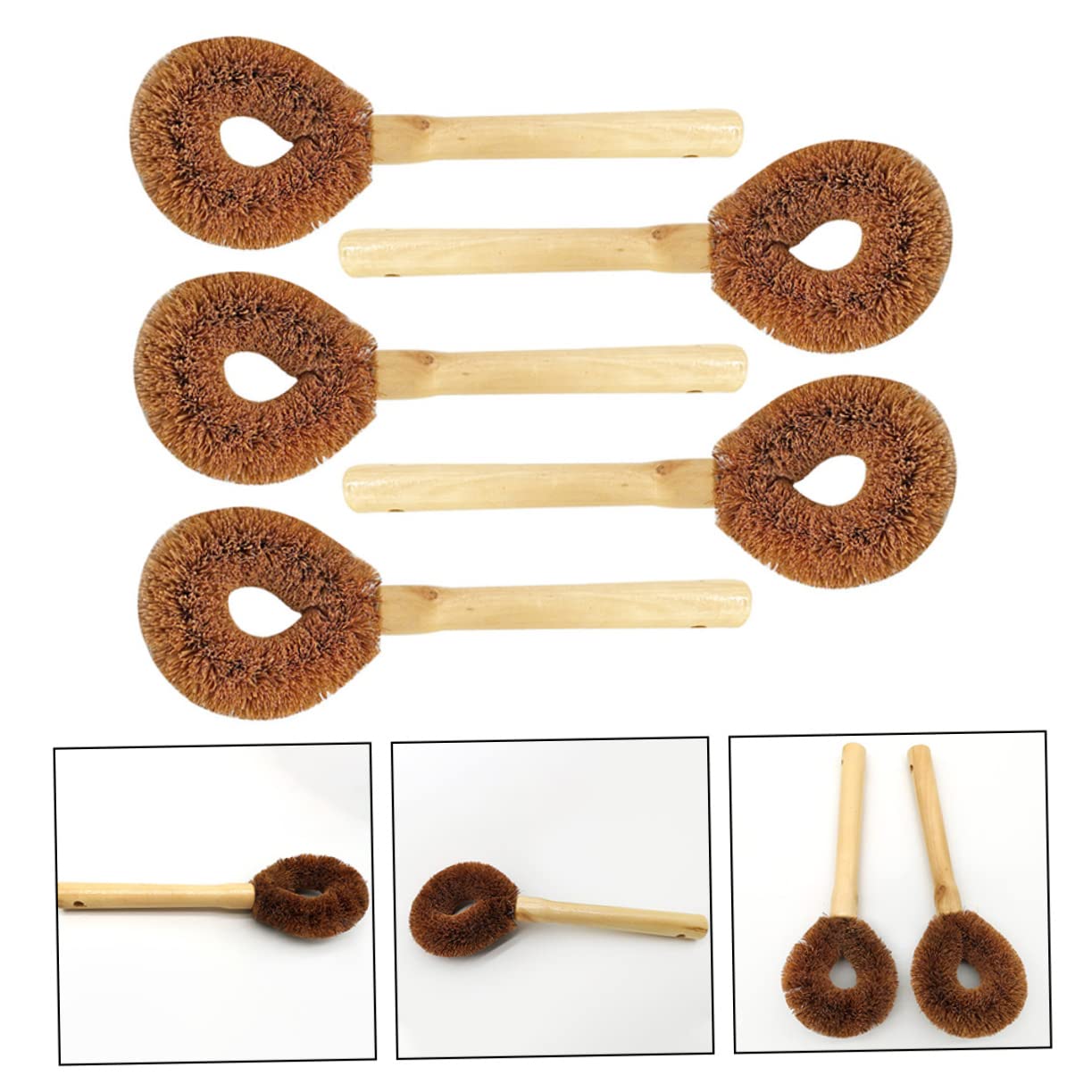 minkissy Lot de 25 brosses de Nettoyage à Long Manche en Bois Naturel - Brosse à Vaisselle à poignée Plate - Brosse de Nettoyage pour casseroles - Brosse de Nettoyage pour Pot à récurer