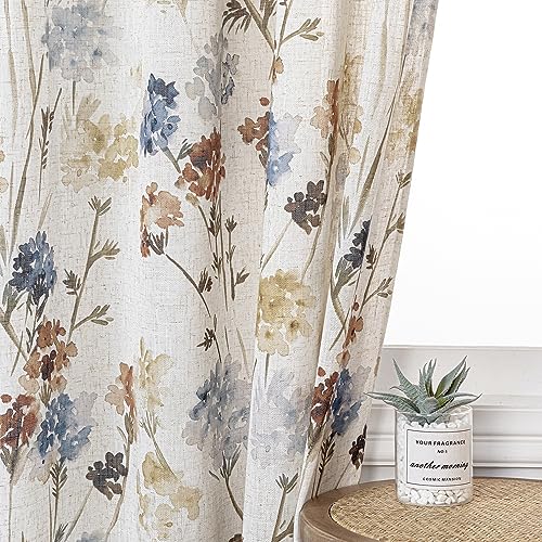 Image of MYSKY HOME Floral Linen Curtains 1 Panel for Living Room Patterned Semi Sheer Vertical Drapes Decor Farmhouse Style Texture Light Soften Privacy (Customsize, Yellow)