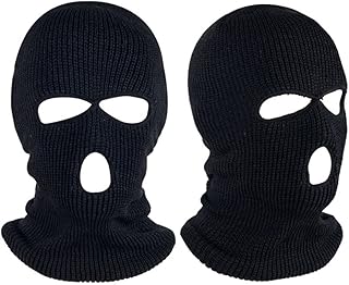 ブラック 3穴フルフェイスカバー スキーマスク ビーニーハット 暖かい ダブルニット 冬用バラクラバ 男女兼用 アウトドアスポーツ (2パック), ブラック///ホワイト, Medium-Large