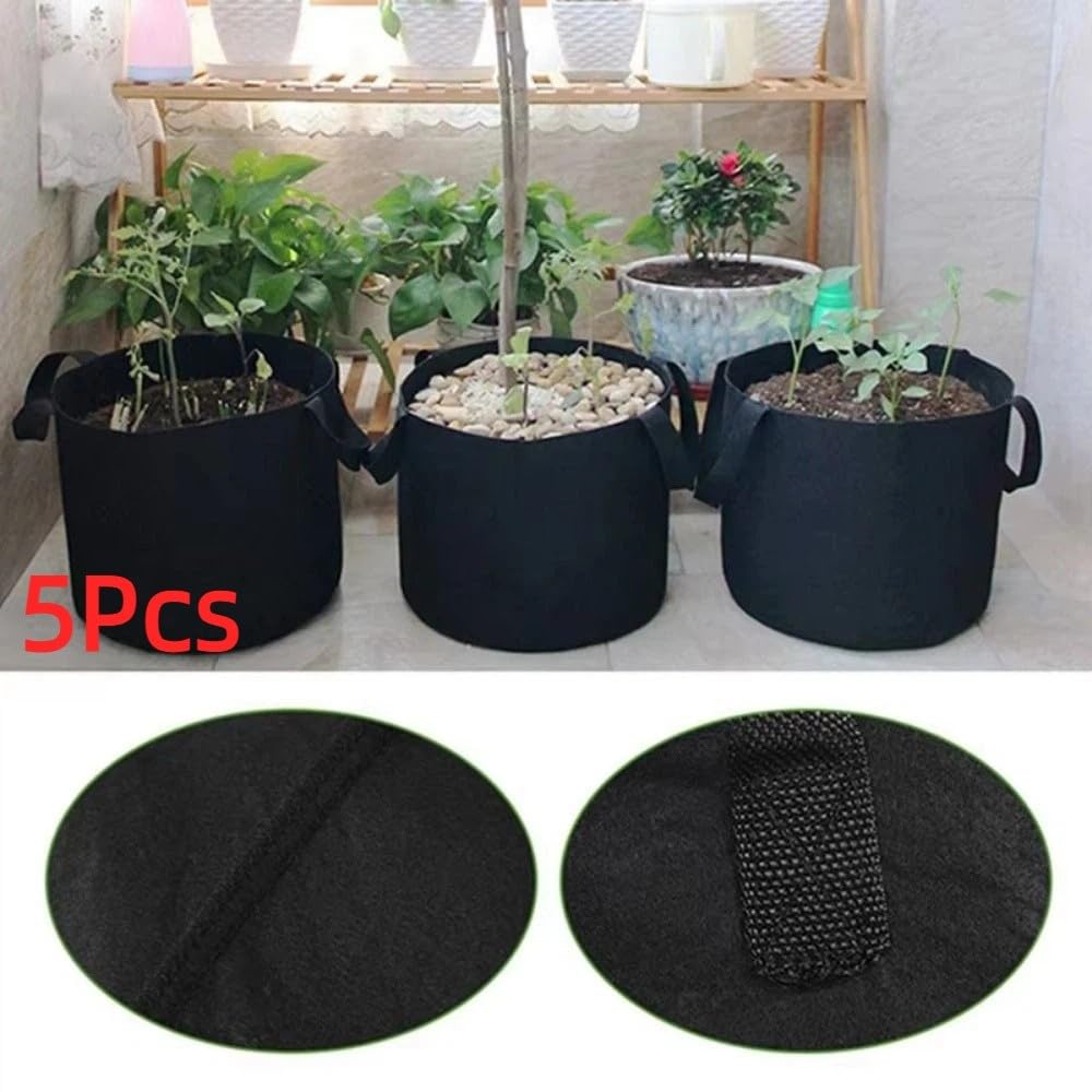 Bolsas de cultivo de tomates de tela no tejida con asas para verduras, patatas, tomates, cultivo de verduras (60 x 40 cm, negro)