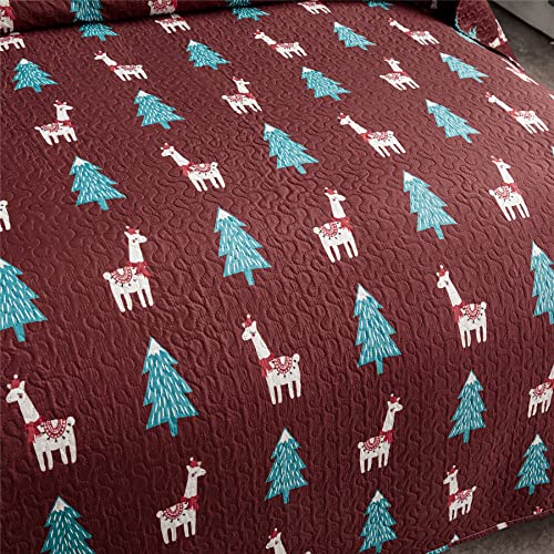 Ferdilan Kids Quilt Set Queen/Full Size, 3 Pieces Red Alpaca Pine Tree Bedding Coverlet Set Reversible Lightweight Bedspread Set thumb #3