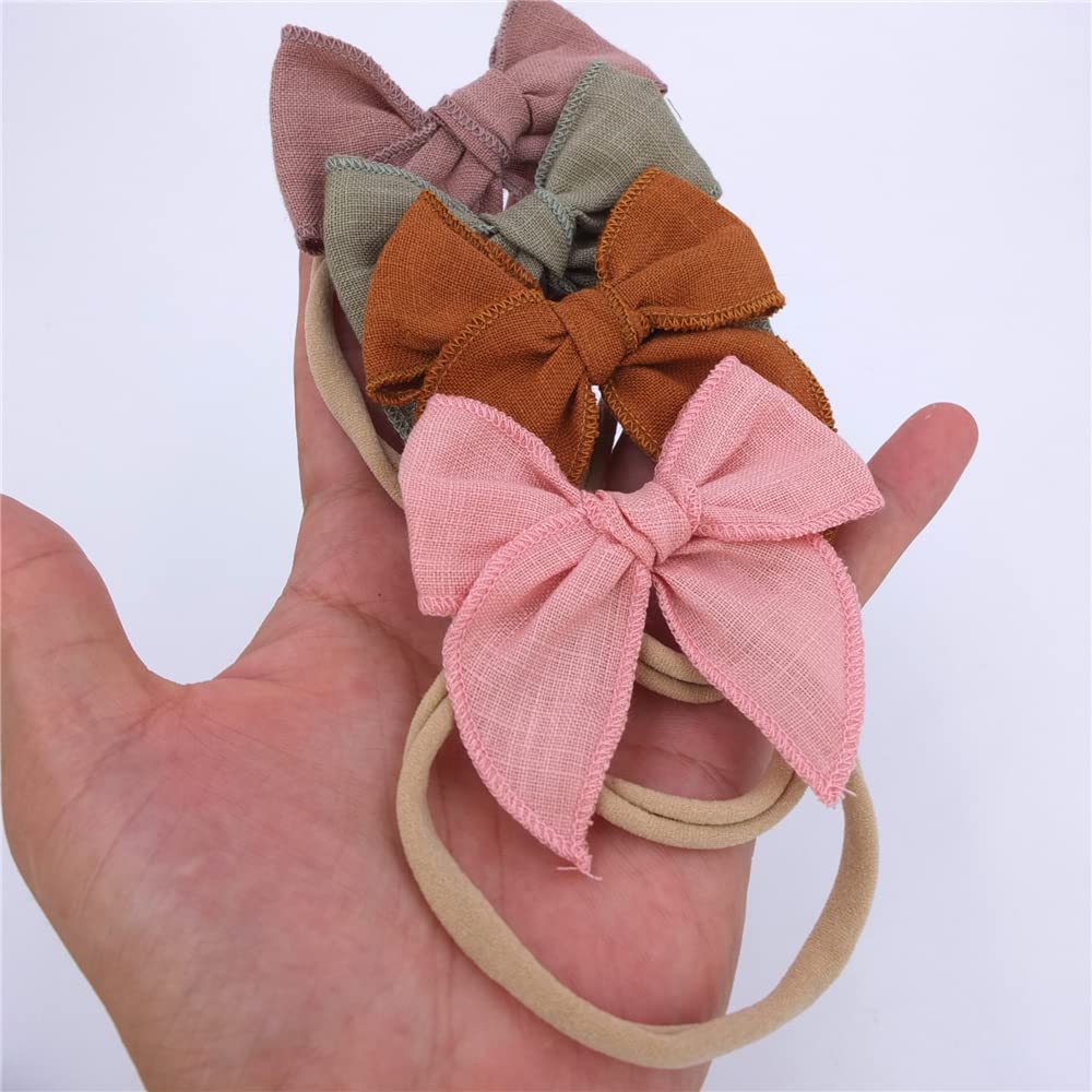 12 Pcs Linen Fable Bow Nylon Headband for Newborn Infant Toddler Mini Hair Bow Elastic Bands Baby Girls Headbands - Image 2