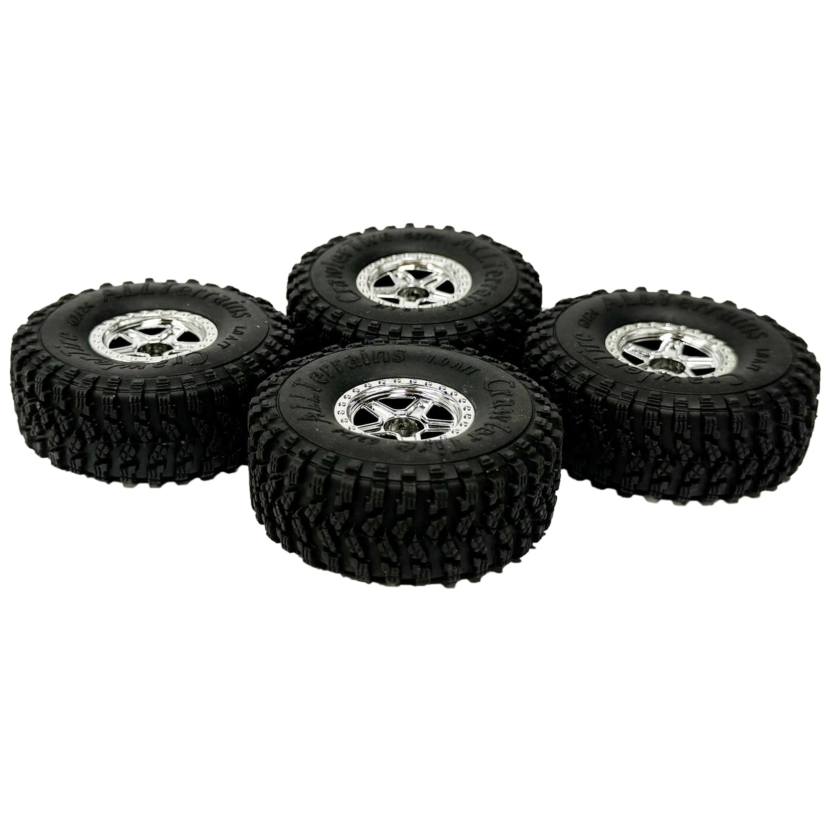 KINGCOO 4PCS 1.0inch Wheel Tires and Plastic 5-Spokes Beadlock Wheel Rim Set for Axial AX24 SCX24 FCX24 TRX4M UTB18 All 1/18 1/24 Scale RC Crawler Car Upgrade Parts Accessories (Silver) - Image 2