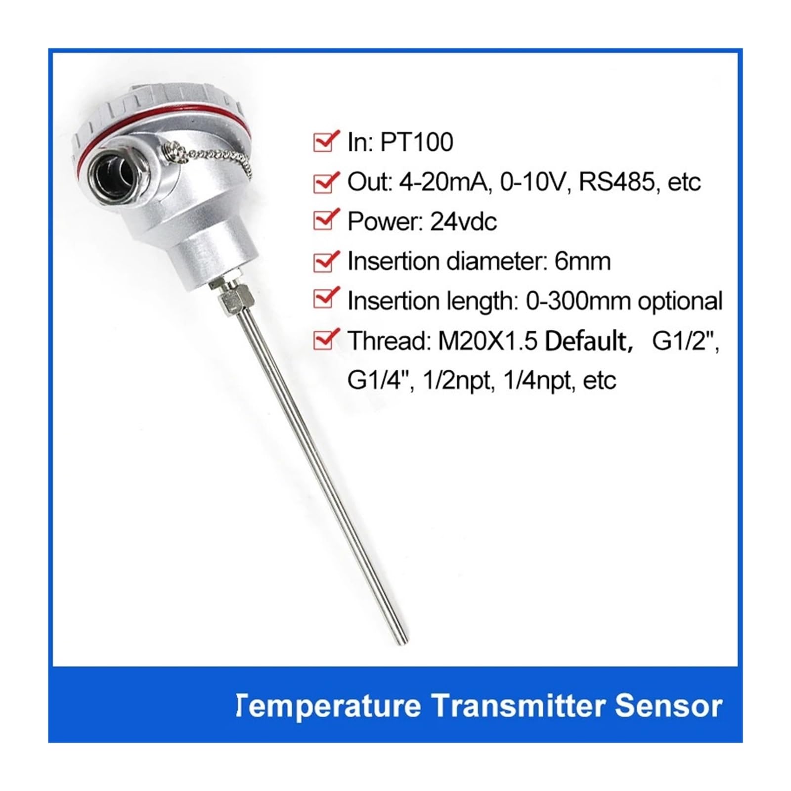 Sensor de Temperatura de Control de Temperatura del Calentador de Resistencia térmica PT100(0-100 Degree 4-20mA)