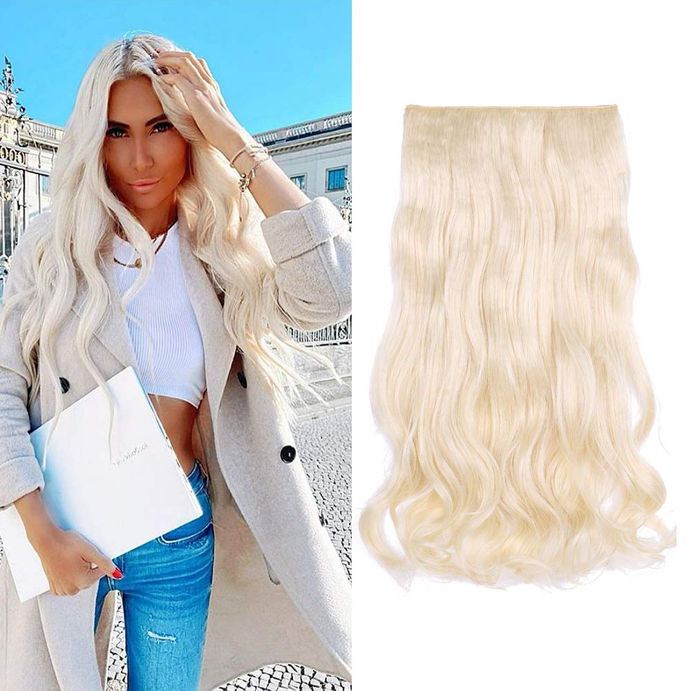 SIADEE Clips in Hair Extensions 24" 1PCS 3/4 Full Head Curly Wave Synthetic Hair Extensions, Reusable Invisible Hairpieces for Women Heat Resistant Fiber with 6 Clips 5.3 Oz per Piece - 613#