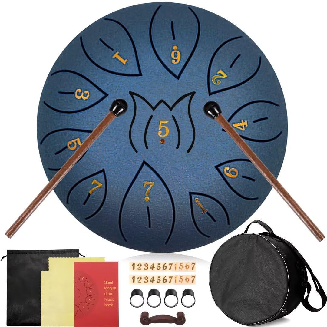 Purpledi Tambor de Lengüeta de Acero de 6 Pulgadas y 11 Tonos, Instrumento de Percusión Handpan Drum Handpan, con Bastones y Bolsa de Viaje para Yoga,Meditación,Alivia el Estrés (B)
