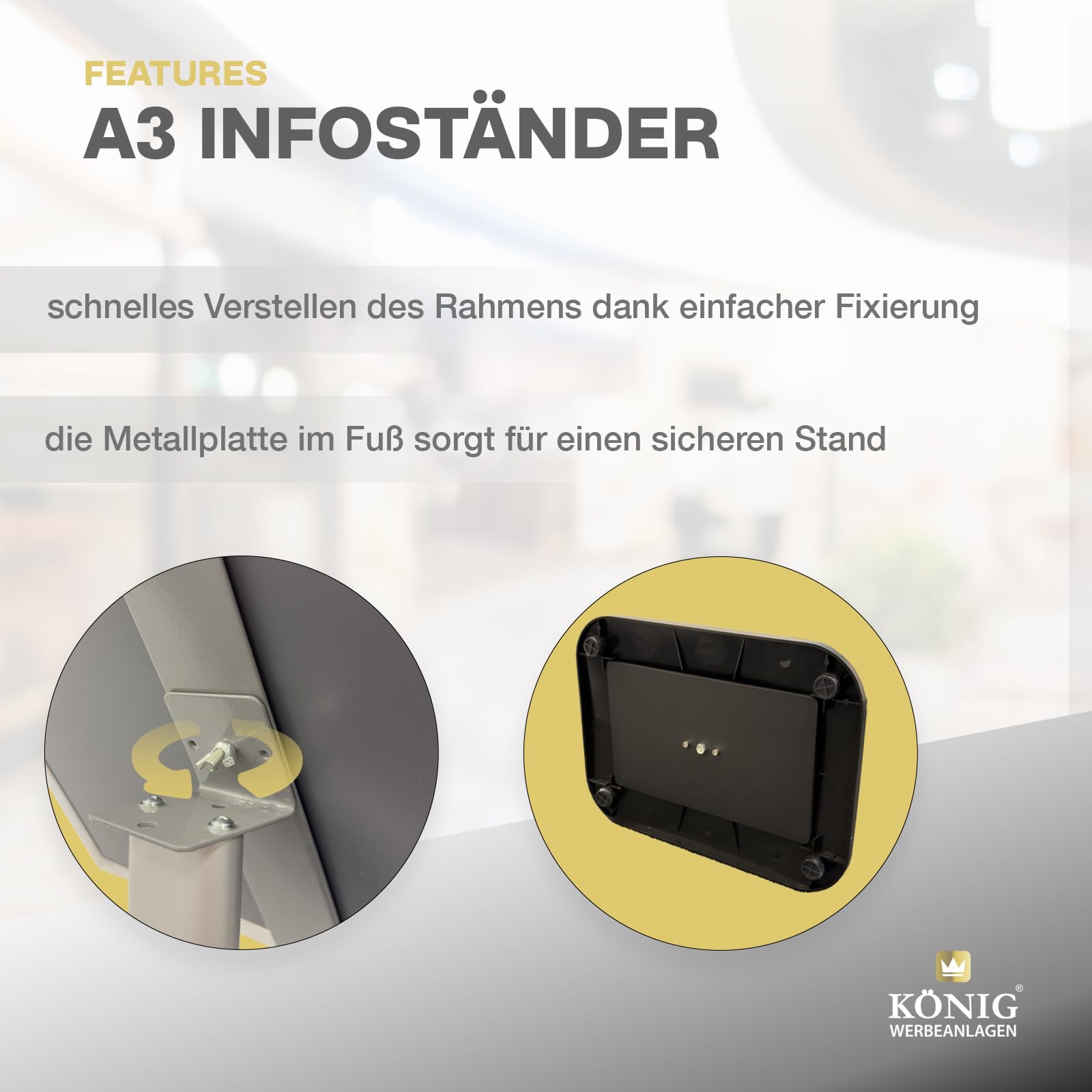 König Werbeanlagen Dreifke® Infoständer Rantum A3 silber | drehbar im Hoch – und Querformat | Aluminium Klapprahmen | Menüständer | Kundenstopper | Präsentationsständer