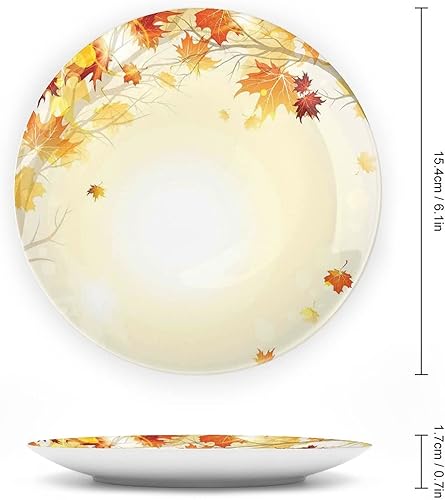 Miniatura 2 de XISUNYA Plato decorativo de 6 pulgadas, cerámica de cerámica para decoración de otoño, imagen suave de hojas de otoño desvanecidas, impresión de