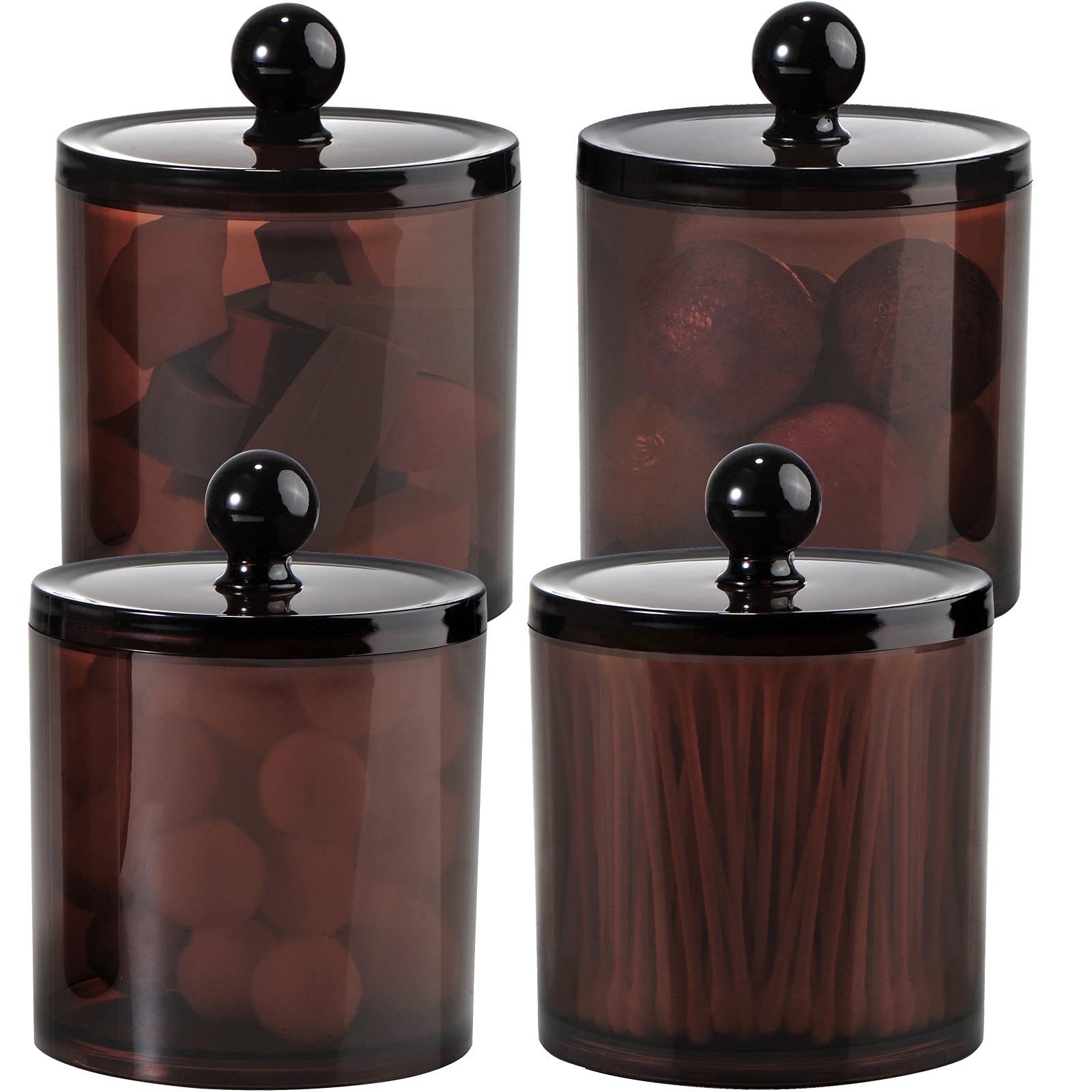 SheeChung 4 Pack Plastic Acrylic Bathroom Vanity Countertop Canister Jars with Storage Lid, Apothecary Jars Qtip Holder Makeup Organizer for Cotton Balls,Swabs,Pads,Bath Salts