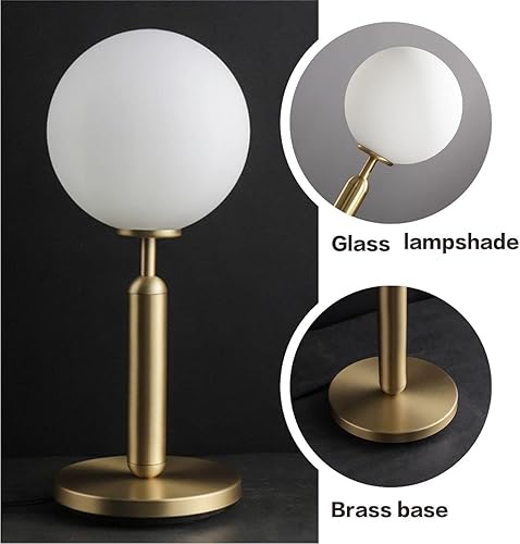 Miniatura 3 de KCO Iluminación moderna de metal dorado lámpara de mesa de noche de mediados de siglo con globo mate, luz dorada de pie para dormitorio, tocador,