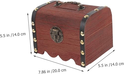 Miniatura 6 de BESPORTBLE Caja de dinero con candado, cofre antiguo para niños, alcancía de madera, caja de cofre retro para ahorrar dinero, cofre del tesoro