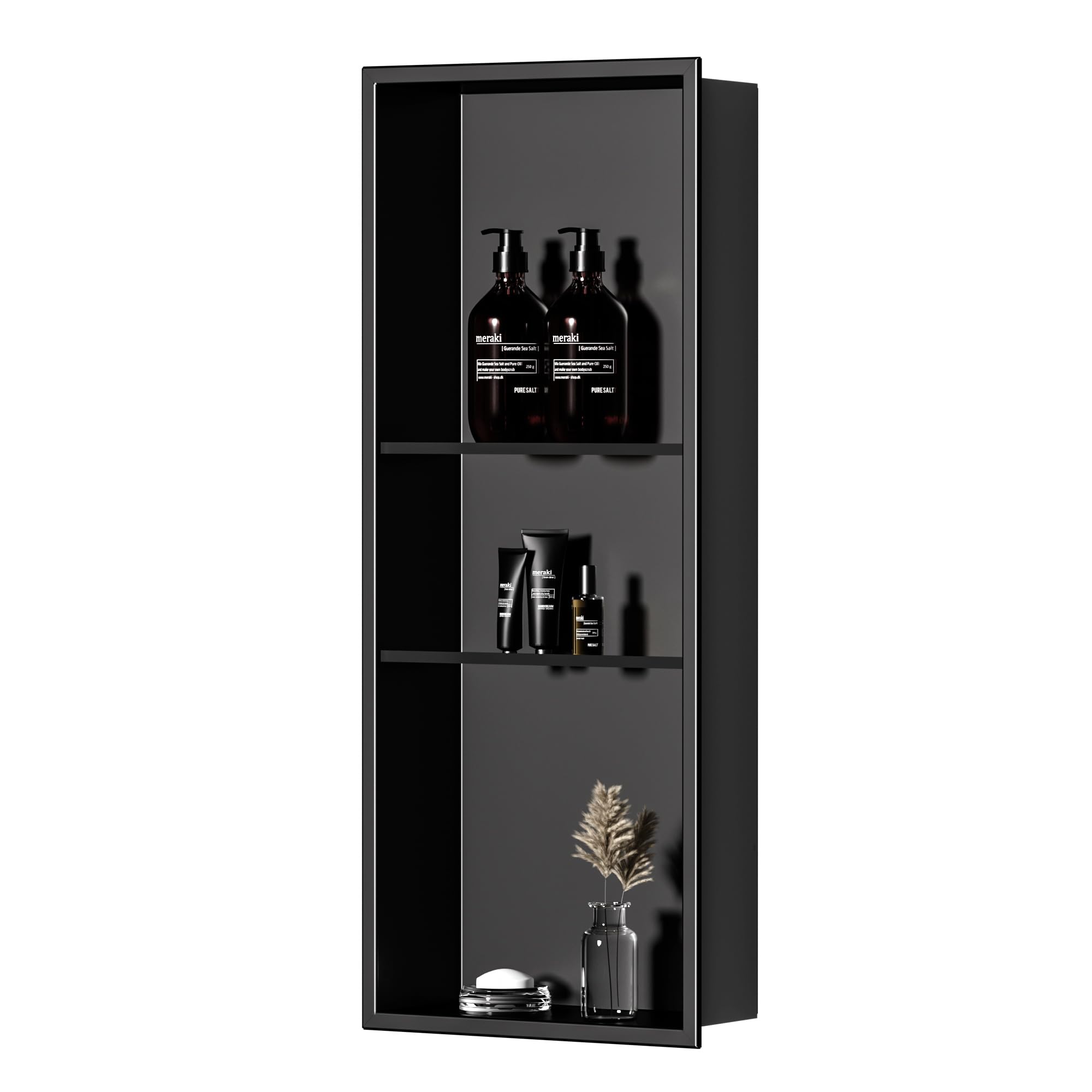 neodrain 30x12inch shower niche, matte black3 layers wall niche stainless steel wall niche no tile needed recessed niche shower for bathroom storage