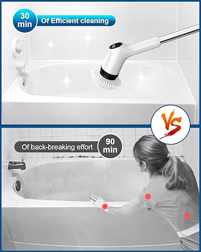 Miniatura 4 de Limpiador eléctrico giratorio, limpiador de ducha inalámbrico actualizado 2024 con 9 cabezales de cepillo reemplazables y 3 velocidades ajustables,