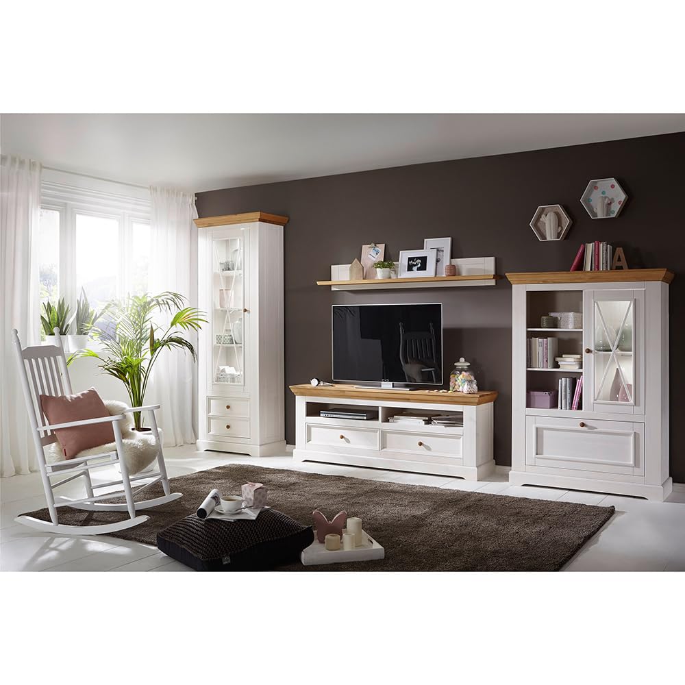 Lomadox Lowboard TV-Board Schrank 169 cm breit in Kiefer weiß massiv Wohnzimmer Wohnzimmermöbel