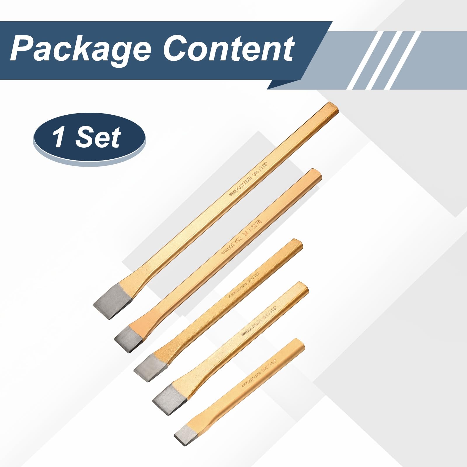 QUARKZMAN 5Pcs Burin Froid 2/3" De Large Burin Plat Lourd Gris Or