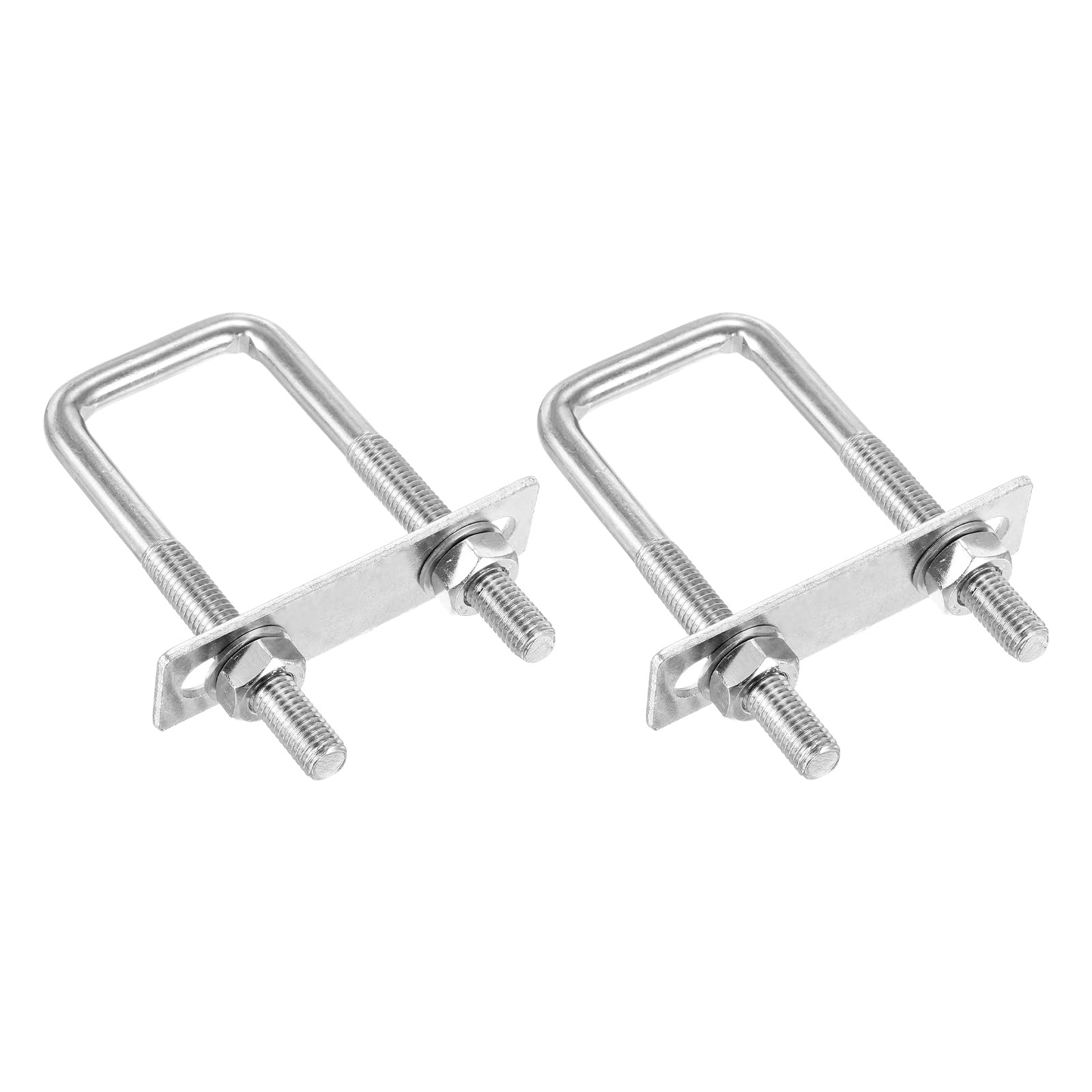 DTGN M10x40x100mm U Bolts Square Kit - 2Set - 304 Stainless Steel U-Bolt Kit with Nuts, Washers, Frame Plate - Good for Pipe, Trailer, Automotive, Leaf Spring Fastener