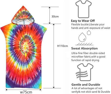 DOTBUY Kapuzen-Poncho Mit 3D Druck - Buntes Mikrofaser Strandtuch Als Bademantel