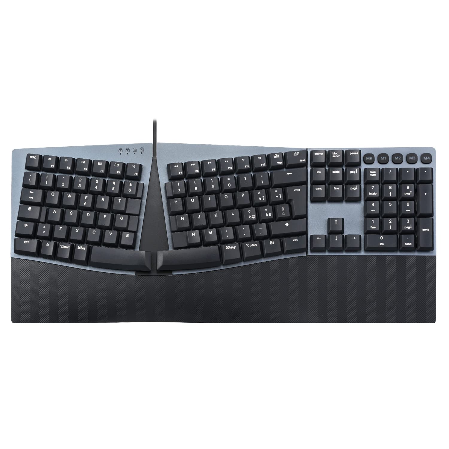 Perixx PERIBOARD-535 RD Tastiera Ergonomica Meccanica a filo - Tasti Lineari Rossi - Macro Programmabili - Compatibile con Windows e Mac OS X - Layout QWERTY Italiano