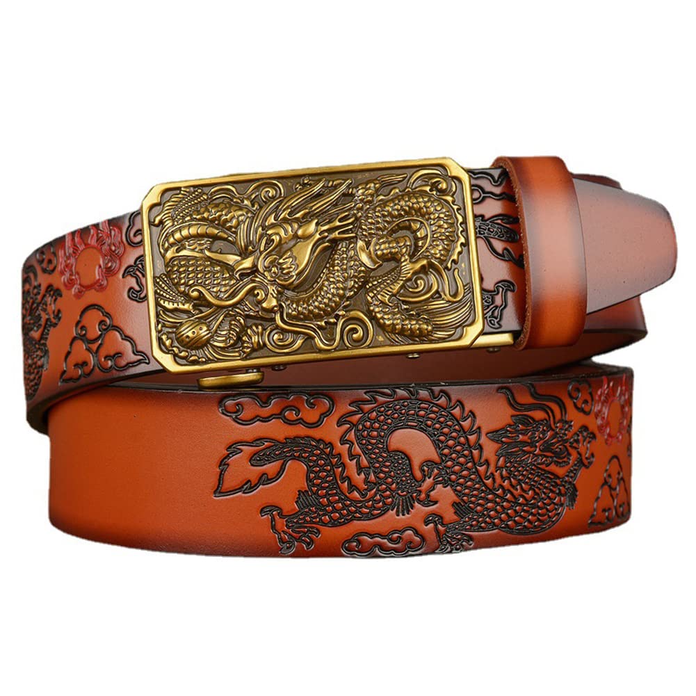 BDAYEK Men's Belt Men's Reversible Leather Elasticated Belt, Casual Dragon Automatic Buckle with Scratch Swivel(F,110Cm/43Inch)